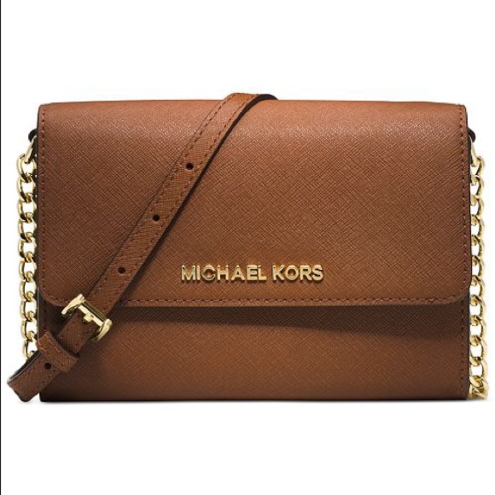 MICHAEL KORS Brown Leather Crossbody Wallet
